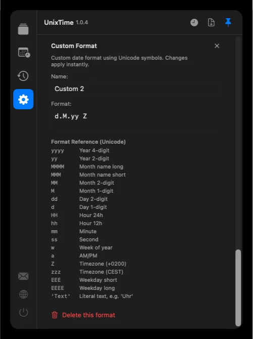 Define any number of custom formats with placeholders